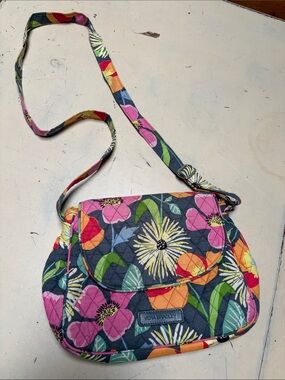 Vera Bradley Navy Quilted Crossbody with Multicolor Floral Print